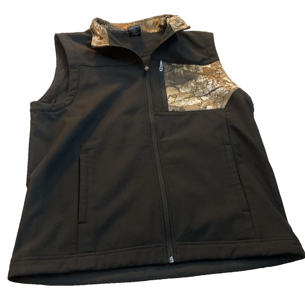 Realtree Men's Medium Black Camouflage Hunting Vest Outdoor Sleeveless Softshell